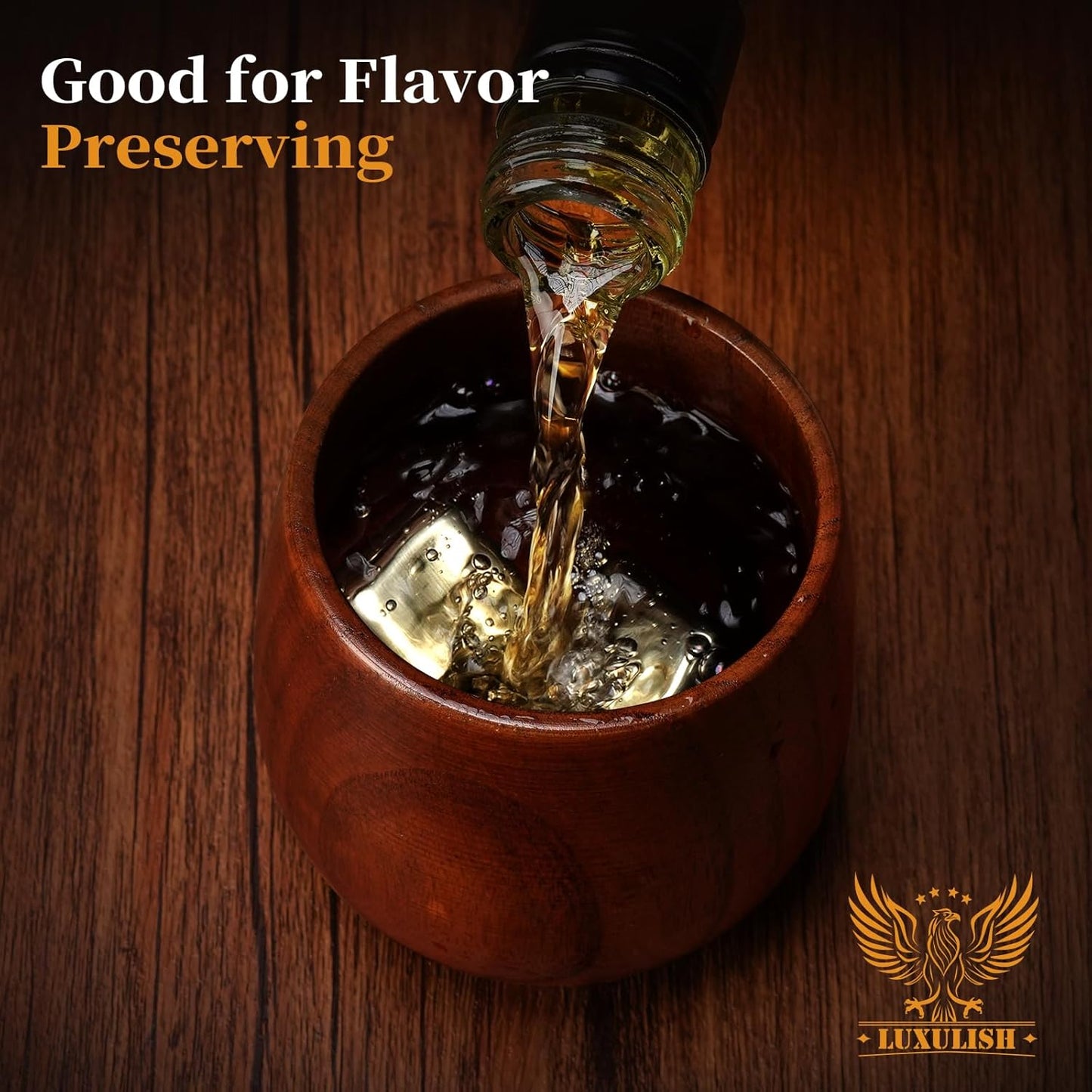 10Oz Large Wooden Bourbon Glass, Include 3 Stainless Steel Ice Cubes, The Original Wood Whiskey Cup, Old Fashioned Drinking Glasses Tumblers, Gift for Men, Dad, Husband, Brother, Friends