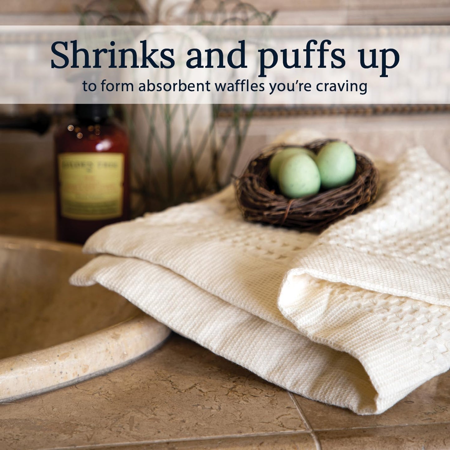 GILDEN TREE Waffle Hand Towels for Bathroom Quick Dry Large Luxury Lint Free Super Absorbent Cotton Hand Towels Set of 2, Modern Style (Cream)