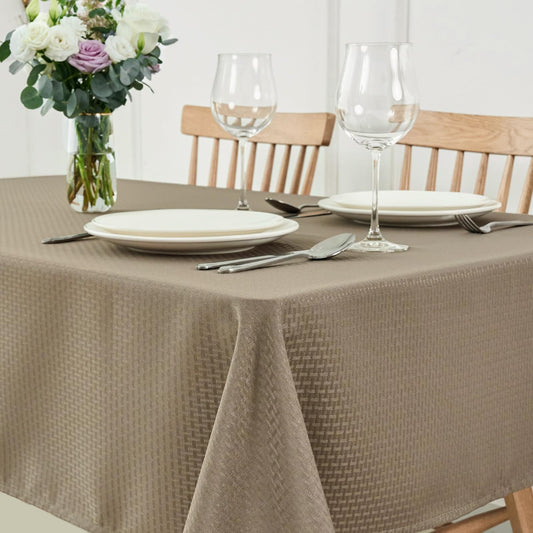maxmill Tablecloth Weaved Texture Stain Resistant Waterproof, Wrinkle Resistant Washable Table Cloth, Fabric Table Cover for Dining Room, Indoor Outdoor Use, Rectangle 60 x 120 Inch, Brown