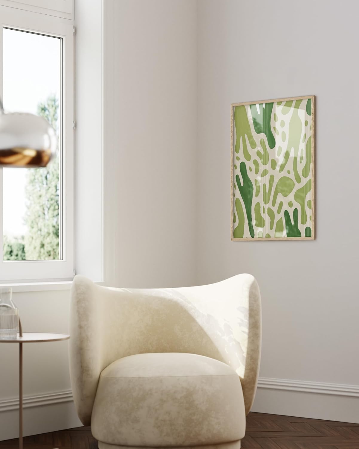 HAUS AND HUES Modern Abstract Wall Art - Blue and Green Living Room Art, Modern Artwork for Walls, Minimalist Picture for Living Room(Green Pattern, Beige Frame, 24x36)