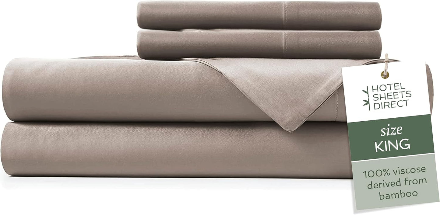 Hotel Sheets Direct 4 Piece Bed Sheet Set King Size, 100% Viscose Derived from Bamboo Sheets Set with 2 Pillowcases, Cooling & Breathable Luxury Bedding, Moisture-Wicking & Silky Soft Texture, Sand