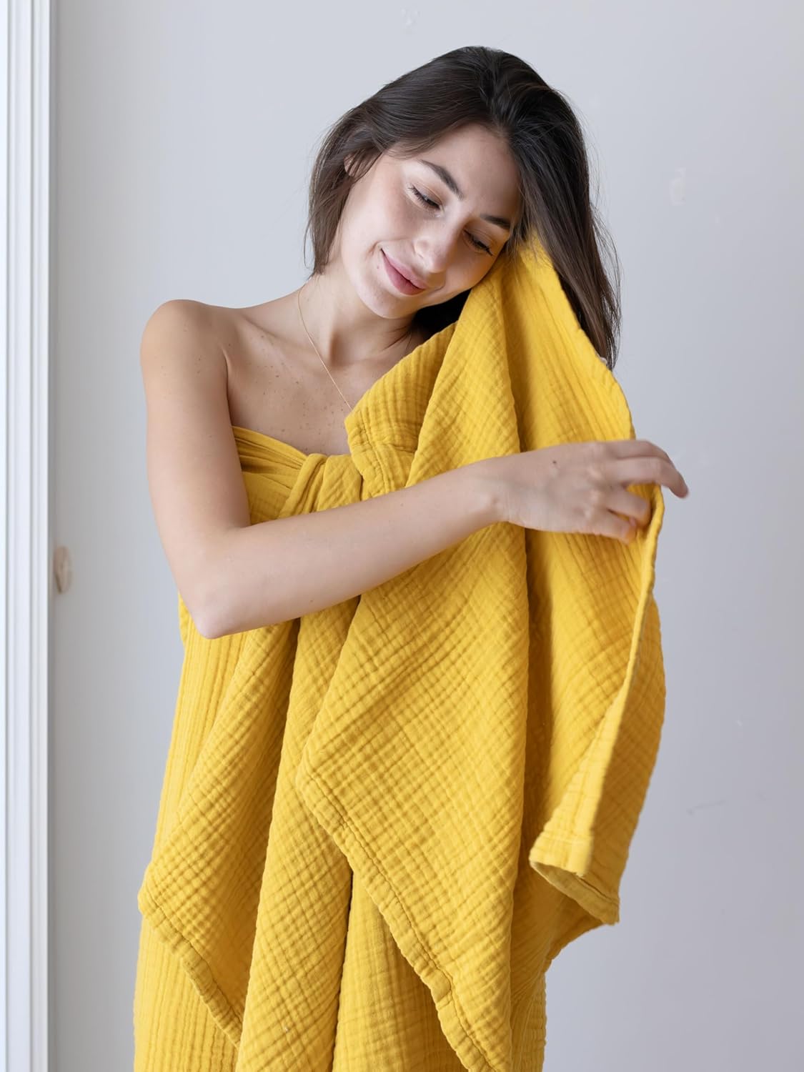 Muslin Bath Towels Pack of 2-32"x67" Inch Large Size, 100% Turkish Cotton, Thin, Soft, Quick-Dry, Lint-Free, Muslin Bathroom Towels (Mustard, Pack of 2 Bath Towels)