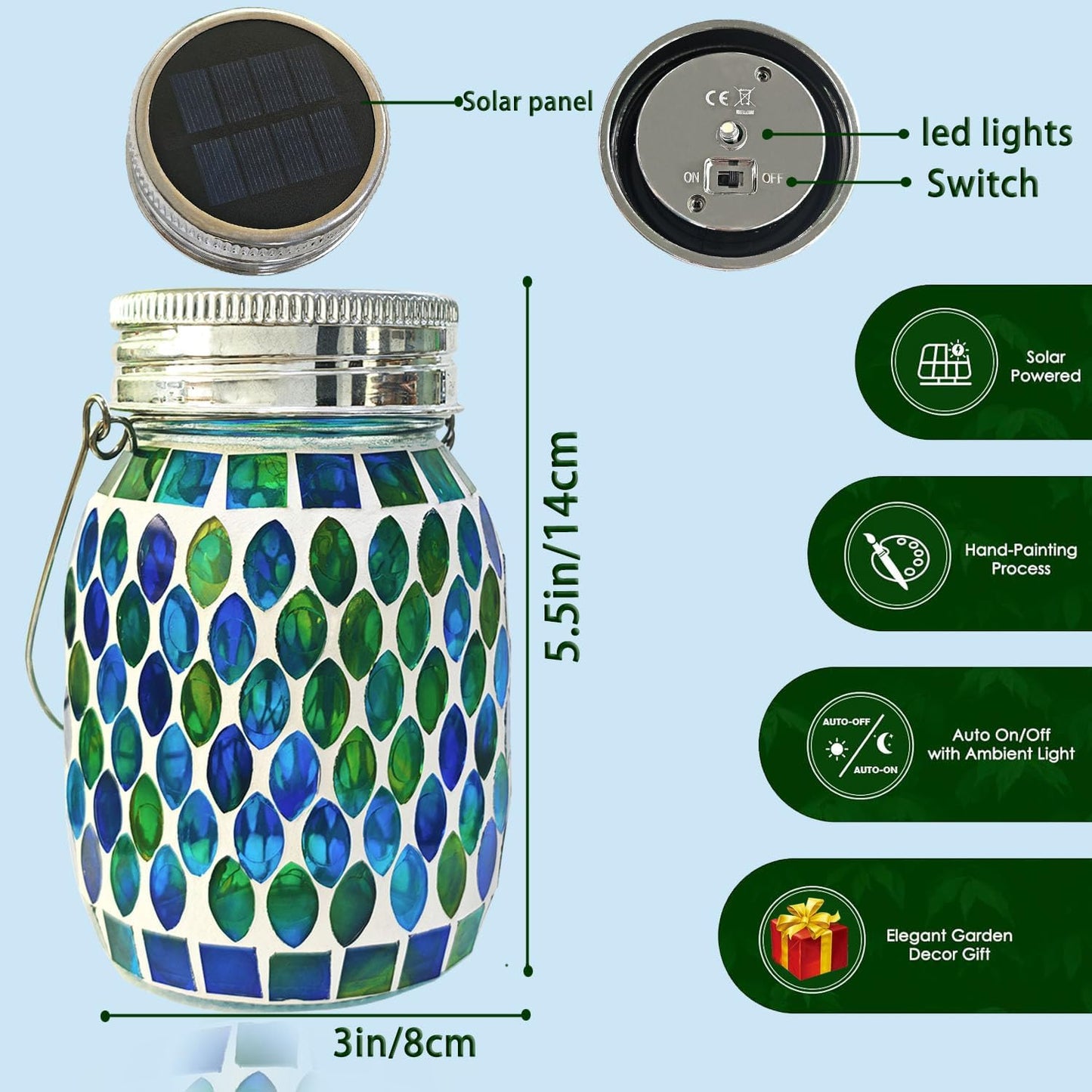 Mosaic Lights Solar Outdoor Hanging Lanterns, Garden Decor Christmas Gifts for Women Mom Grandma Halloween Decor Lights, Outdoor Waterproof Lights, Garden,Patio,Pathway & Yard Décor