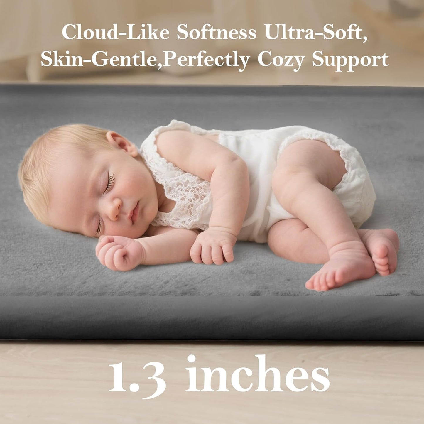 Baby Play Mat for Floor, 1.3"Thick Extra Large Cushioning Memory Foam Playpen Mat, Soft Coral Velvet Baby Crawling Mat with Non-Slip Backing (Dark Blue, 79"×118"×1.3")