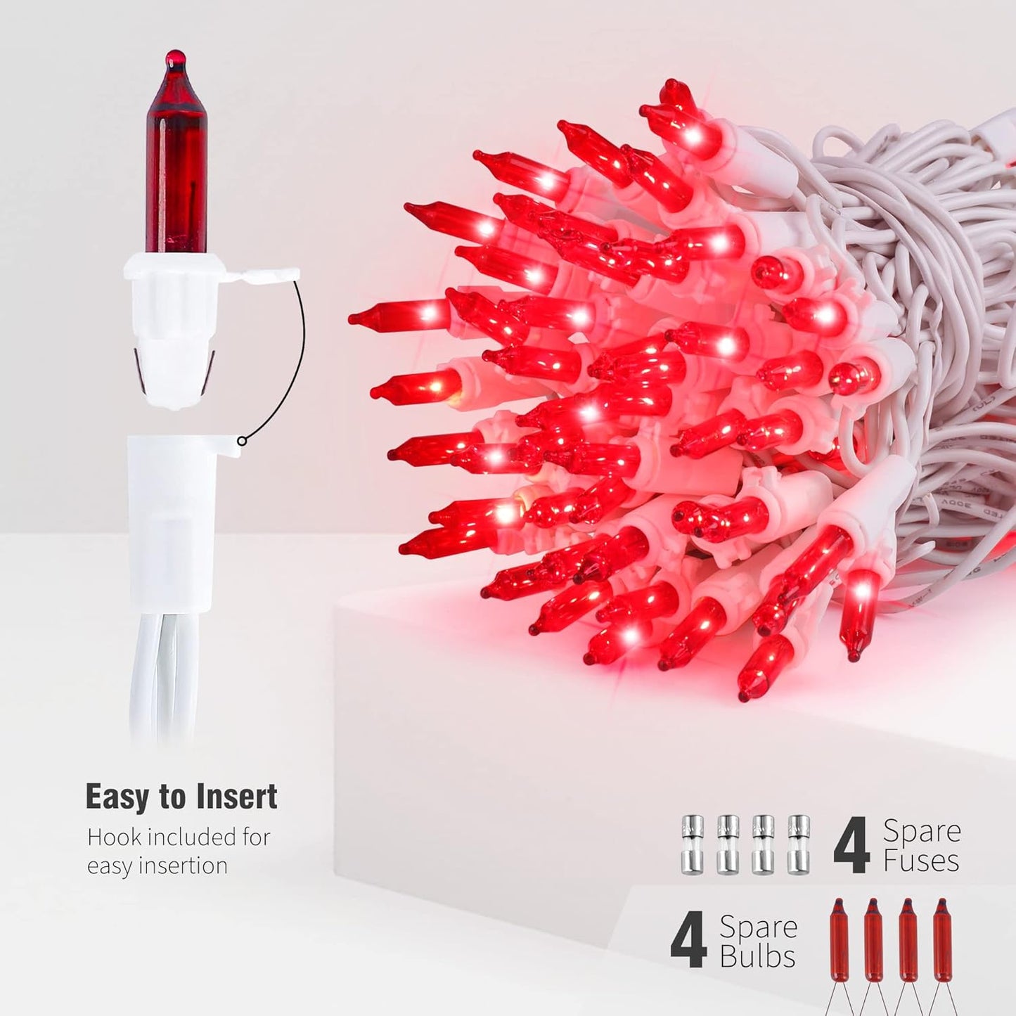 Hopolon 50 Red Christmas Lights, 2PACK White Wire 13Feet Long String Lights Set for Outdoor Indoor Décor, Valentines Day, Wedding, Halloween, Christmas Trees, Holiday Lighting Decorations,Red