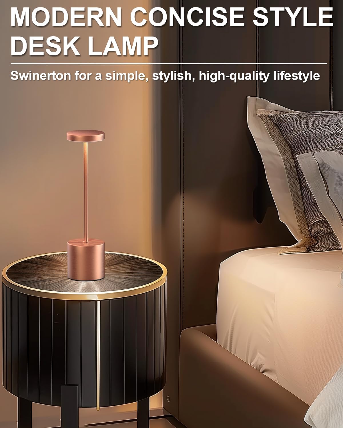 Cordless Table Lamps Rechargeable, Portable LED Desk Lamp, 5000mAh Battery Powered Wireless Table Light - 3 Color Dimmable Lighting for Restaurant Dining Patio Outdoor Bedroom(Rose Gold)