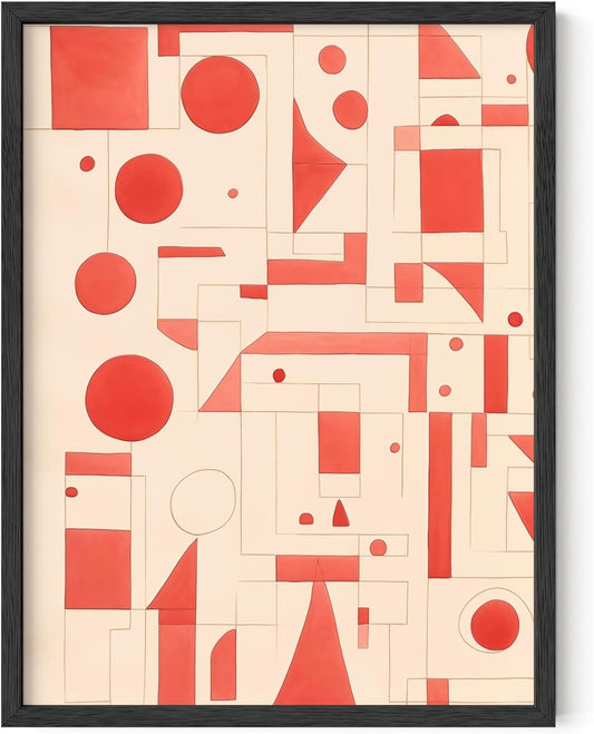 HAUS AND HUES Red Geometric Art Print with Black Oak Frame 12x16