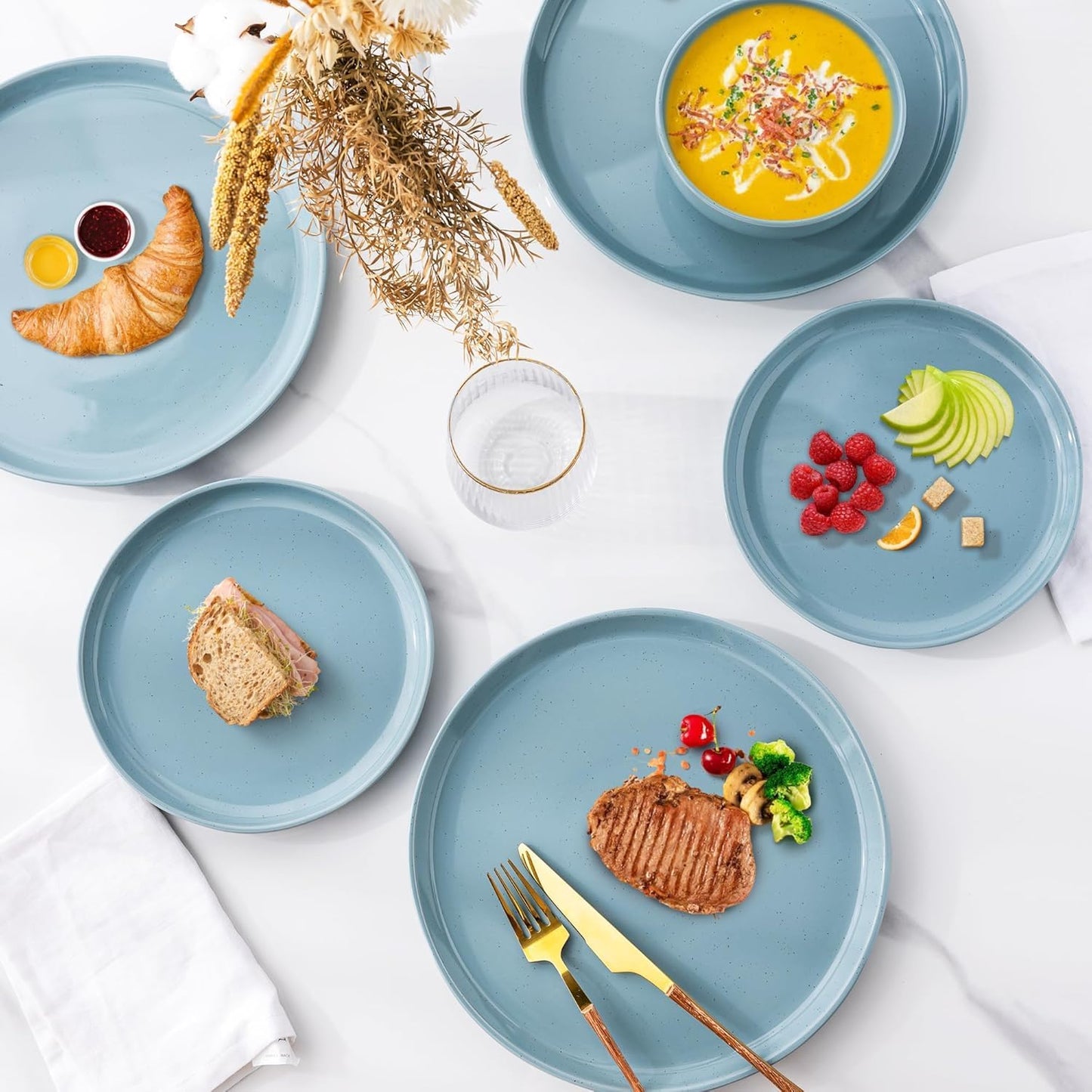 GBHOME Ceramic Dinnerware Sets for 6, 18pcs Stoneware Plates and Bowls Sets, Handmade Chip and Scratch Resistant Dishes Set, Dishwasher & Microwave Safe