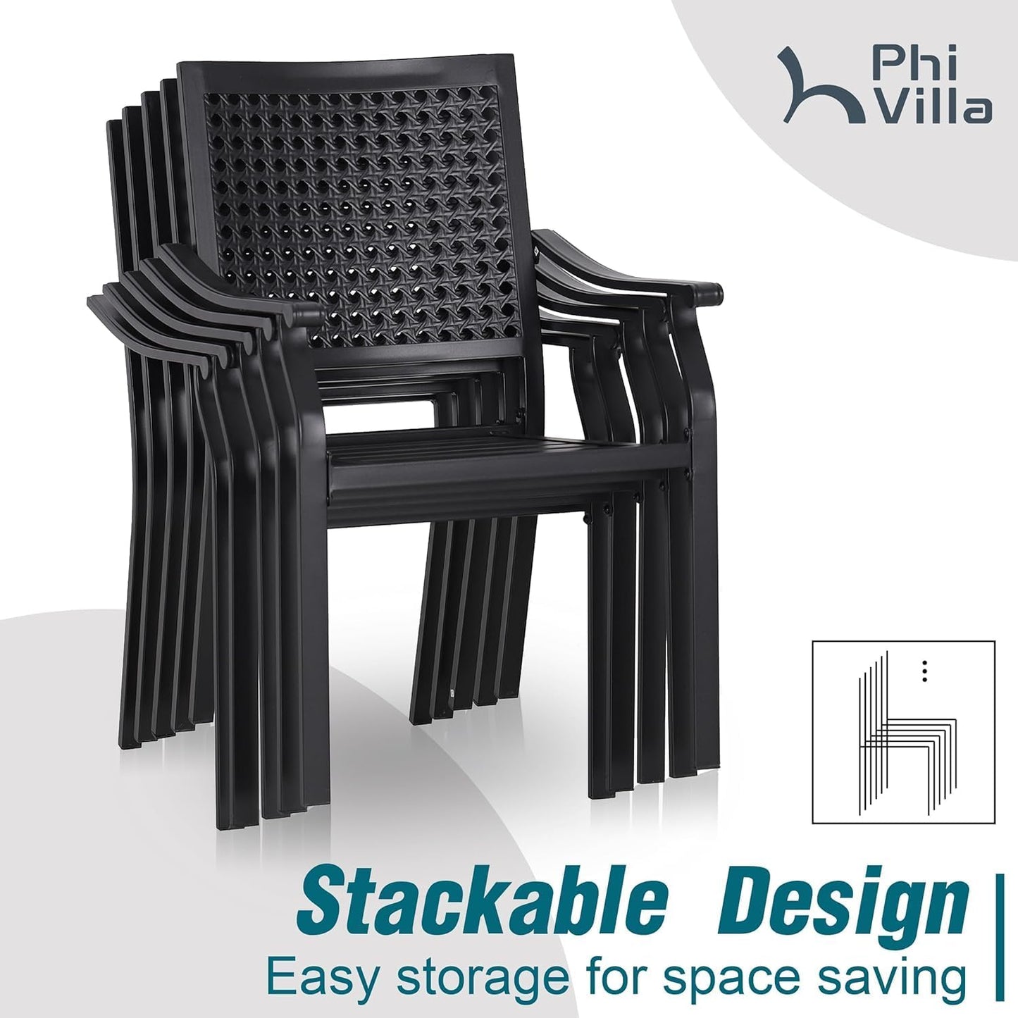 PHI VILLA 9 Pieces Outdoor Dining Set for 8, Expandable Metal Long Table and Stackable Wrought Iron Chairs, Large Furniture Set for Patio, Deck, Yard, Porch