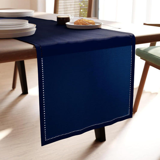 Encasa XO Dining Table Runner 16"x72" | Pure Cotton Hemstitched Design | Scotch Blue - Machine Washable