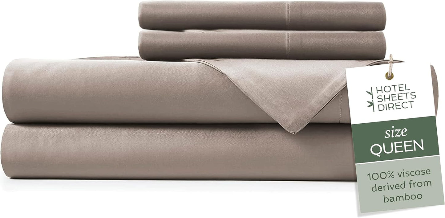 Hotel Sheets Direct 4 Piece Bed Sheet Set Queen Size, 100% Viscose Derived from Bamboo Sheets Set with 2 Pillowcases, Cooling & Breathable Luxury Bedding, Moisture-Wicking & Silky Soft Texture, Sand