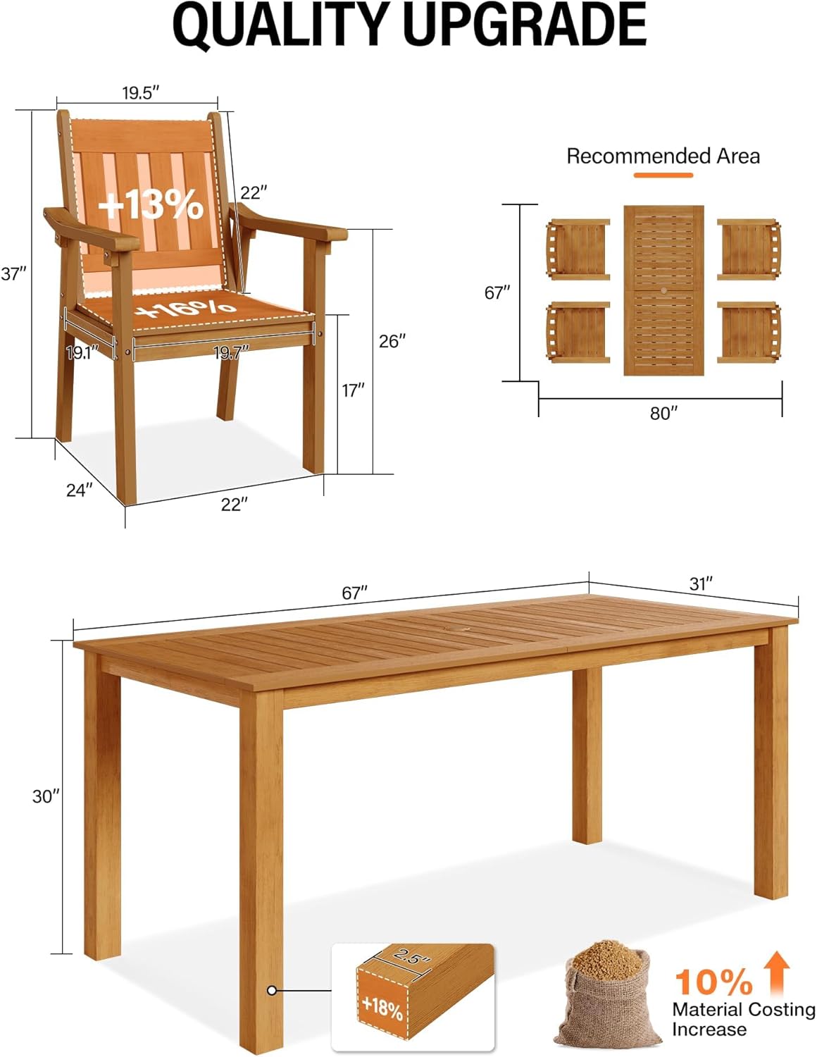 YEFU Patio Dining Chairs Set of 4: All Weather Outdoor Dining Chairs with Wide Curved Seat and Backrest - Outdoor Furniture Plastic for Outside Backyard/Garden/Porch/Deck 350lbs Capacity Teak