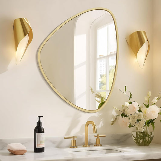 WallBeyond Asymmetrical Mirror, Irregular Wall Mirror, Wall Mirrors Decorative for Bedroom Living Room entryway Hall, Wall Mirror for mid Century Modern Decor 24" H x 19" W, Gold