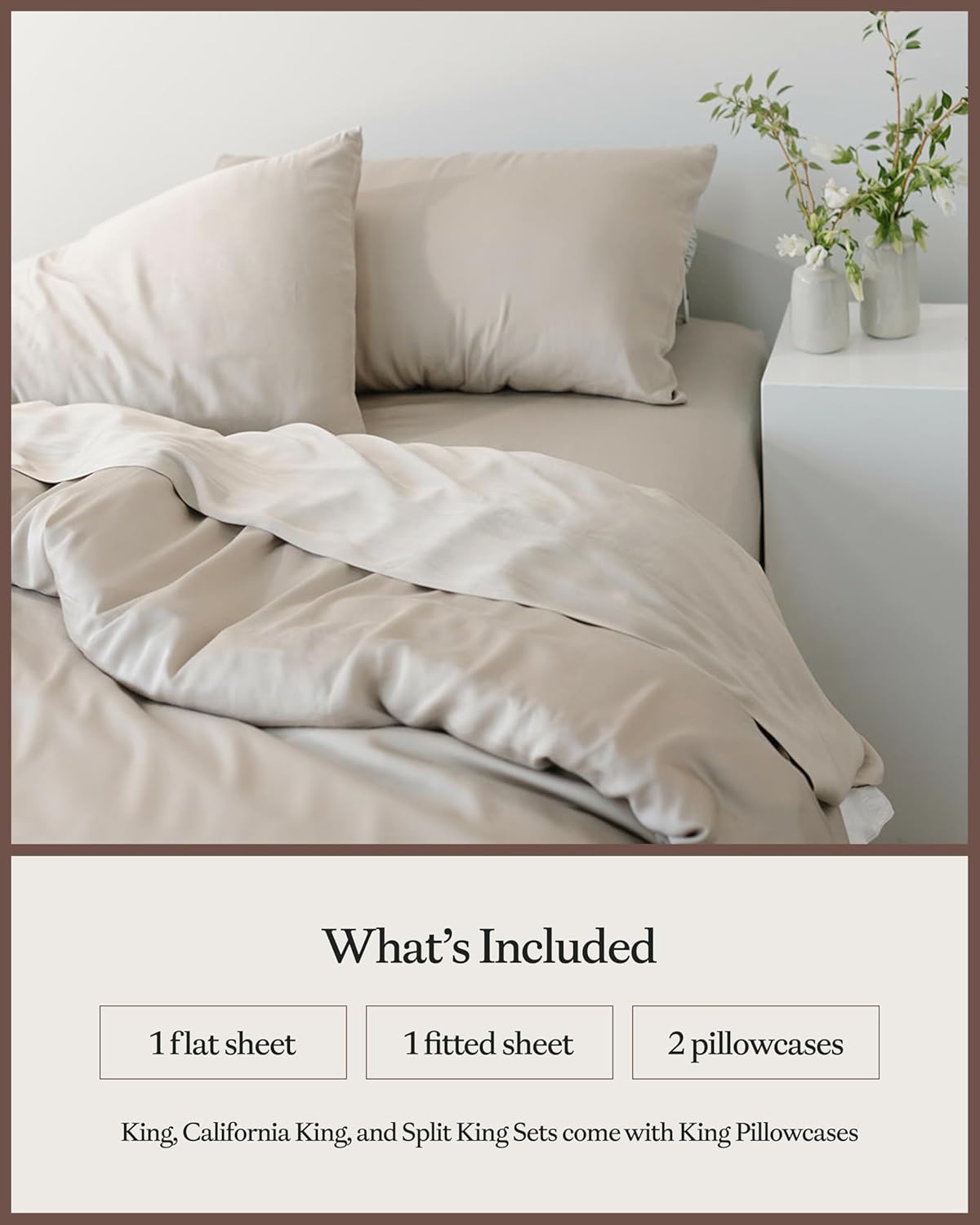 Cozy Earth Luxury Bed Sheet Set - 100% Viscose from Bamboo Fabric, Ultra-Soft & Breathable, Fits Regular & Deep Pocket Mattresses up to 20" - 4 Pieces King Sheet Set Driftwood