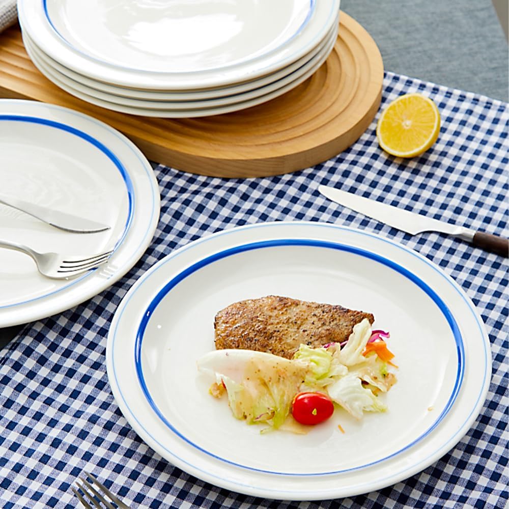 10.5-inch Porcelain Dinner Plate Set of 6 - Microwave, Oven and Dishwasher Safe, Scratch Resistant. (Scuba Blue)