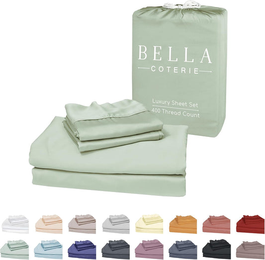 Bella Coterie Luxury Bamboo Viscose Queen Size Sheet Set | 100% Organically Grown | Ultra Soft | Cooling for Hot Sleepers | 18" Deep Pocket [Sea Glass]