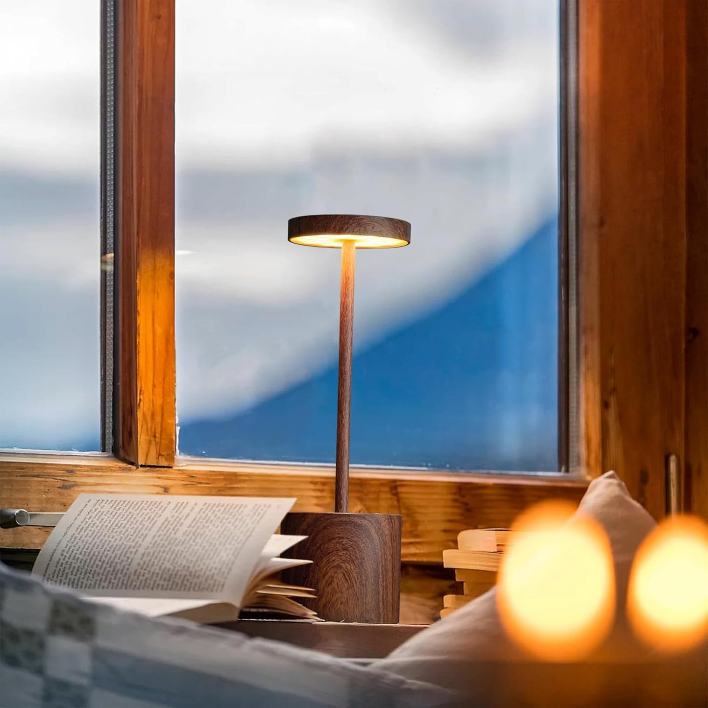 2 Pack Cordless Rechargeable Table Lamp, 3 Color Temperature & Dimmable, IP54 Waterproof Battery Operated Portable LED Light for Outdoor, Patio, Restaurant, Bedside, Shower (Wood)