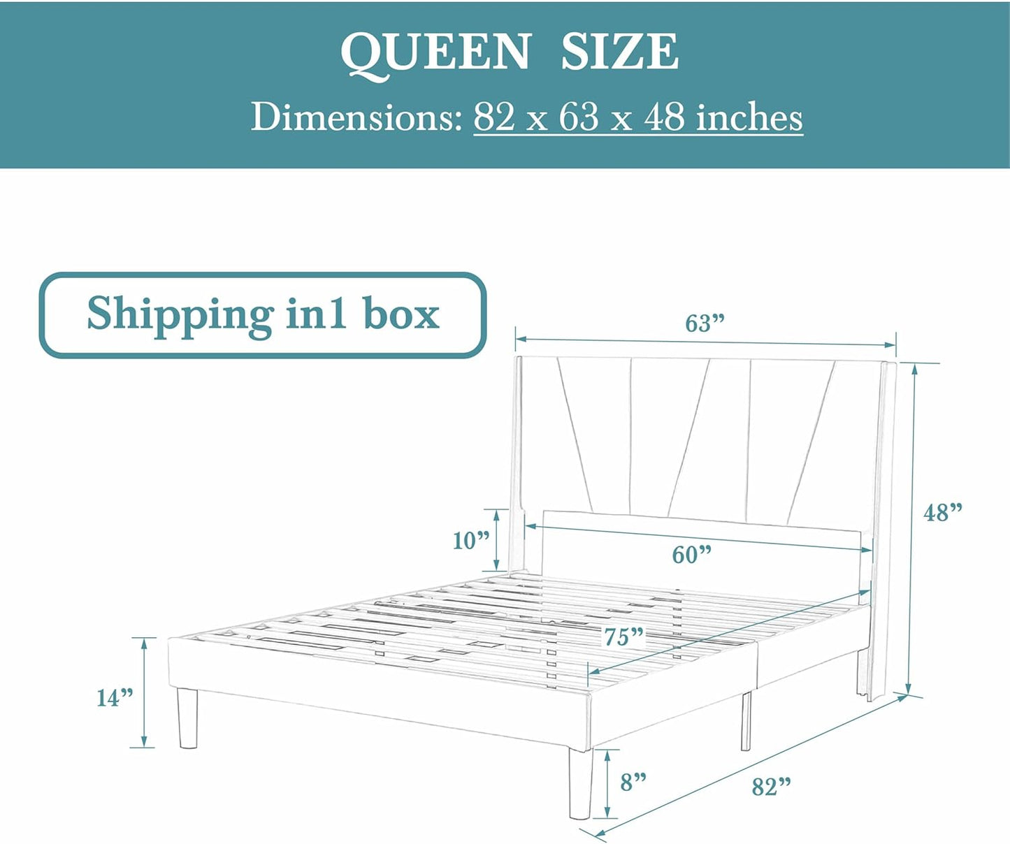 HOOMIC Queen Size Bed Frame with Geometric Wingback Headboard, Wooden Slats Support, No Box Spring Needed, Modern Style, Beige