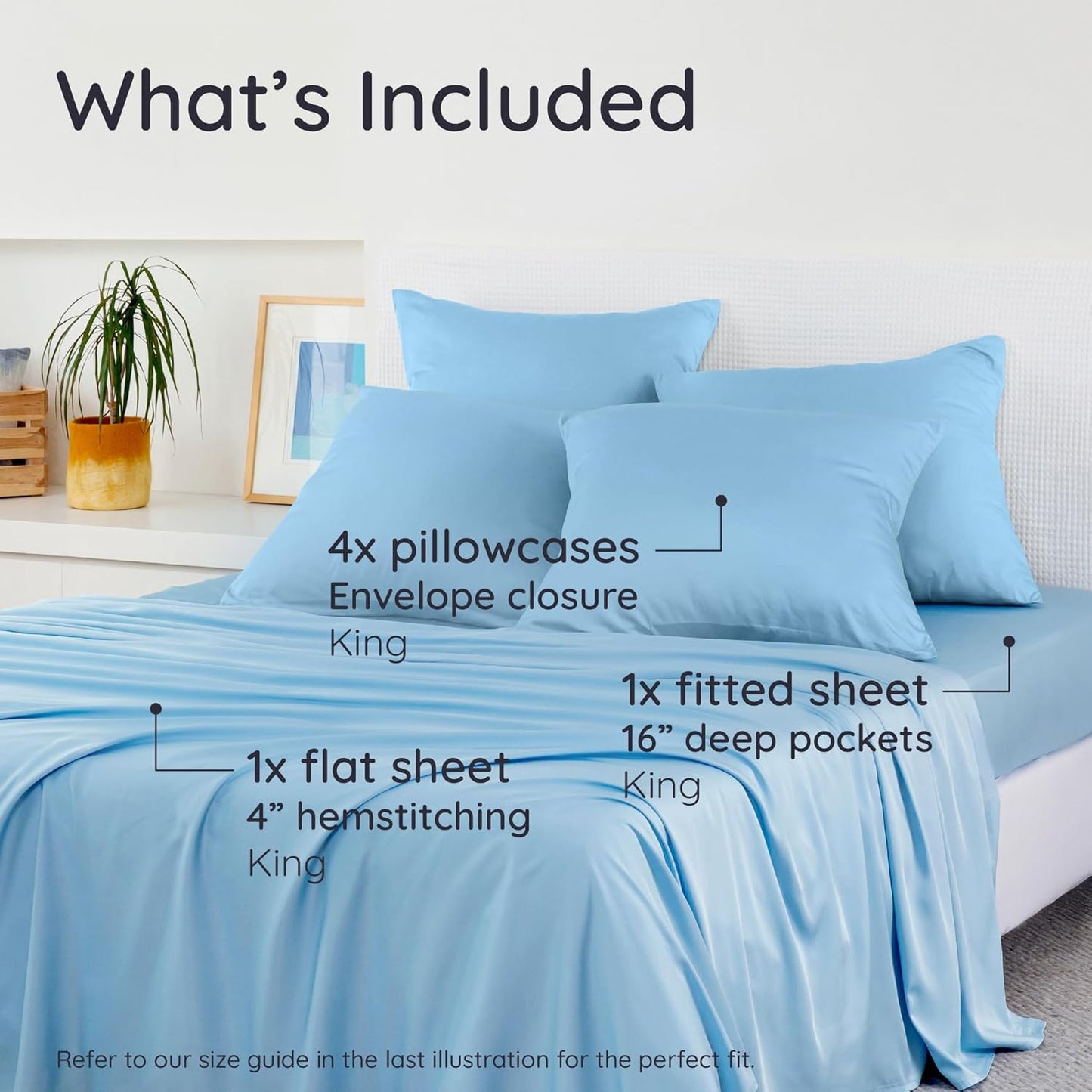 Bambaw 100% Viscose Derived from Bamboo Sheets King Size – 6pcs King Cooling Sheet Set, Luxury Sheets King Size Deep Pocket, Fits Up to 16'' Mattresses, Super Soft (Dream Blue)