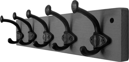 WEBI Rustic Coat Rack Wall Mount Grey,5 Cast Iron Hooks,Coat Hooks Wall Mounted,Heavy Duty Antique Vintage Hooks for Hanging Coats,Jacket,Clothes