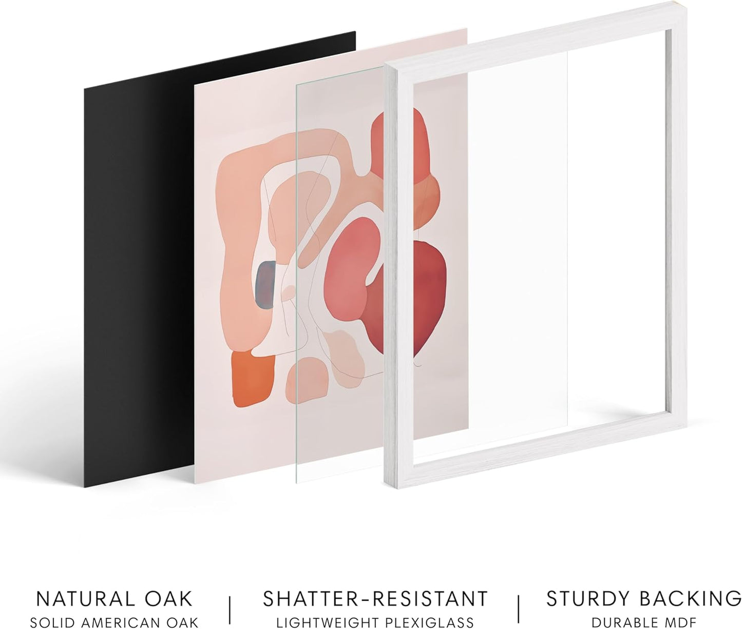 HAUS AND HUES Colorful Abstract Wall Art - Minimalist Retro Picture for Living Room Decor, Red and Pink Modern Wall Art Painting (Pink Abstract Shapes, White Frame, 16x20)