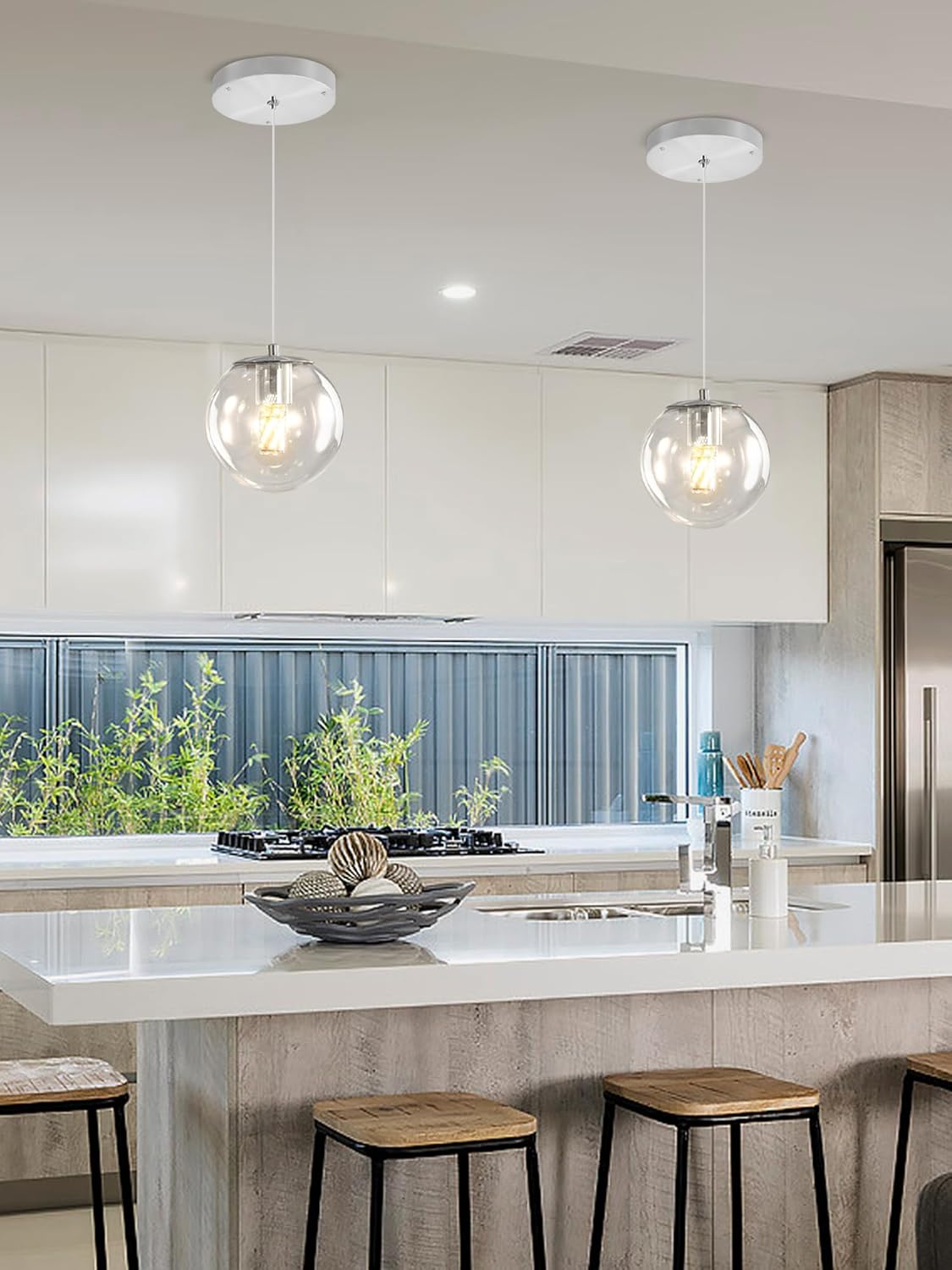 1 Light Globe Pendant Light for Kitchen Island Silver Pendant Light Fixtures with Clear Glass Globe Hanging Lights for Bedroom,Hallway,Bar