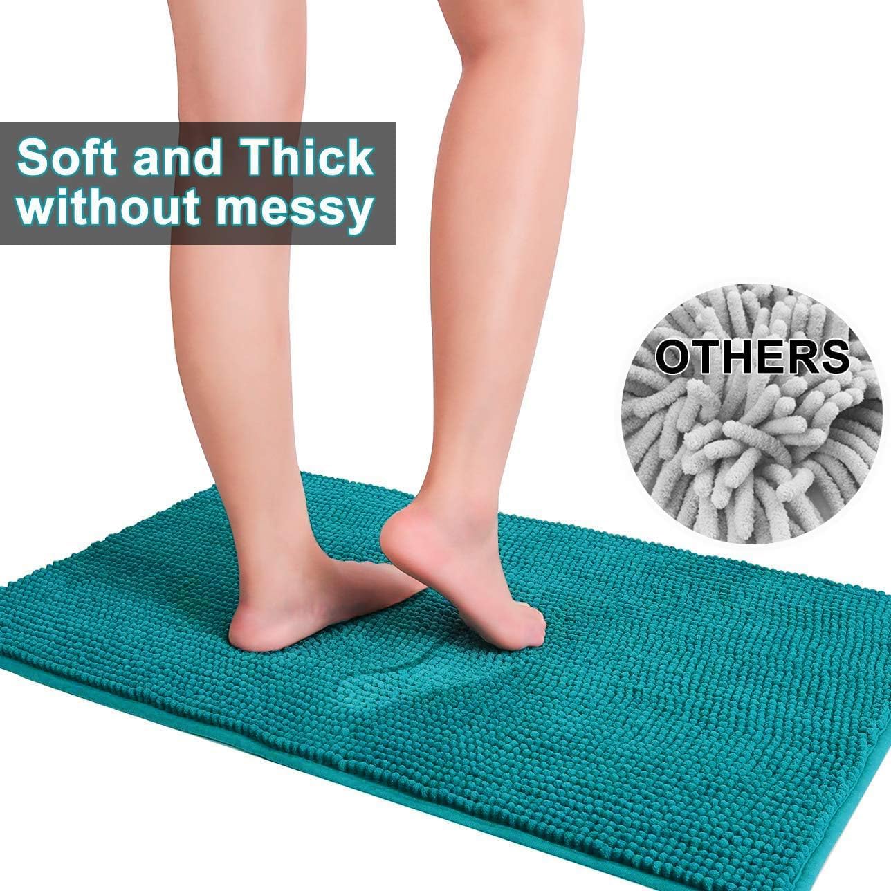 Urvoix Bathroom Rugs Sets 3 Piece, Chenille Bathroom Rug Non-Slip Bath Rug, Ultra Soft, Washable, Super Absorbent Bath Mats for Bathroom, Toilet and Tub (Teal Blue)