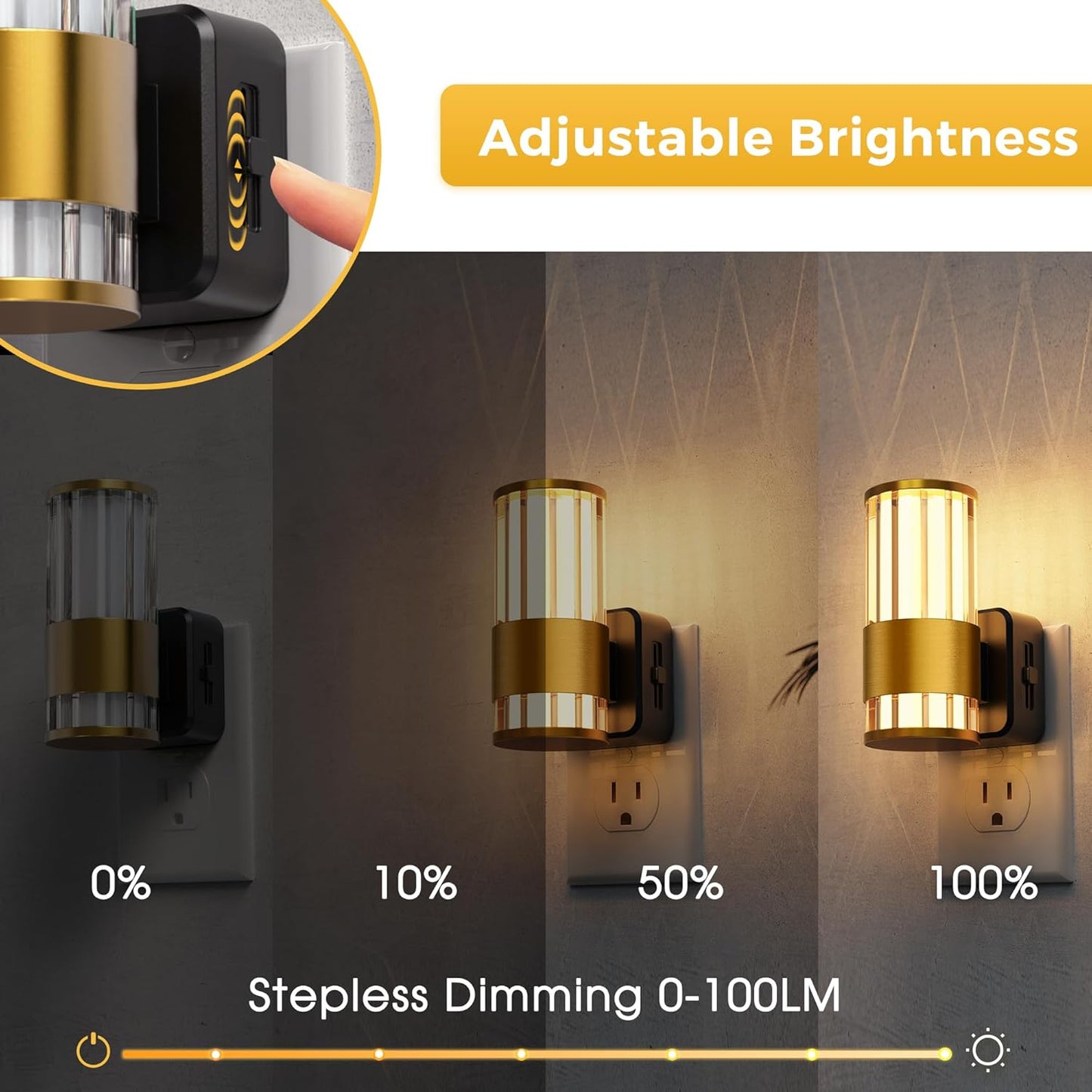 L LOHAS LED Night Light, Automatic Night Lights Plug into Wall, 0-100LM Adjustable Brightness LED Night Light, Dimmable Night Lights Plug in with Auto Light Sensor, for Bedroom Hallway Home Decor