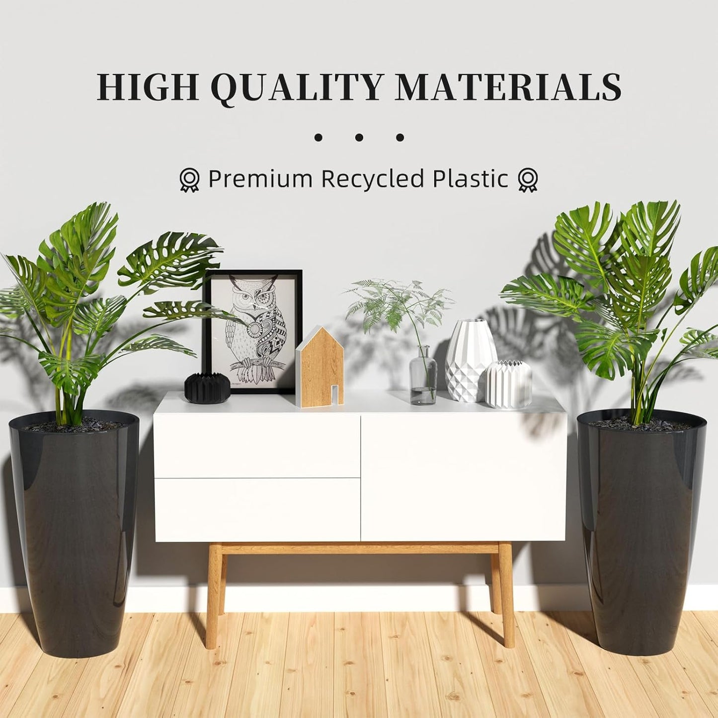 QCQHDU 21 inch Tall Planters for Outdoor & Indoor Plants, 2 Pack Sturdy Plant-Flower-Tree Pots for Front Porch Patio Deck Living Room Decor