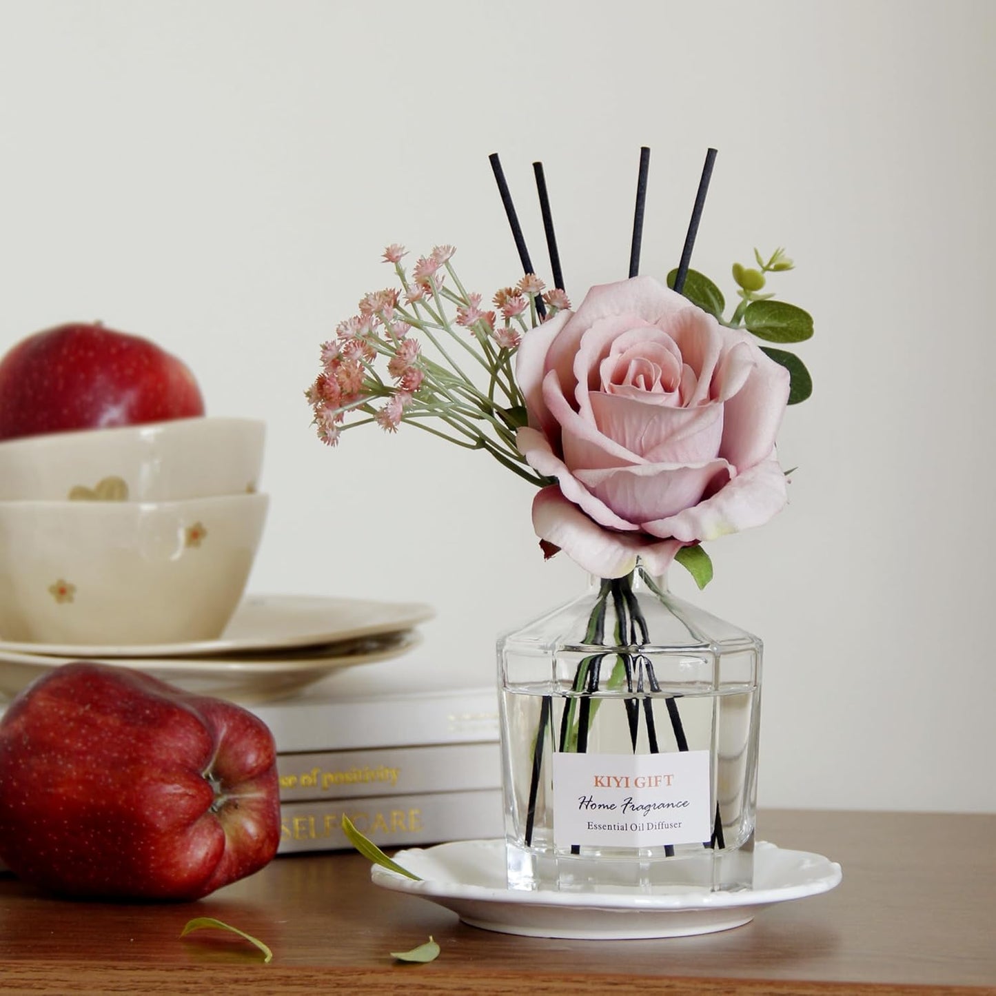 Reed Diffuser Set -8.4 fl oz Scent Diffuser with 6 Reed Sticks, Home Fragrance,Reed Diffuser for Bathroom Shelf Decor (Jasmine Rose)