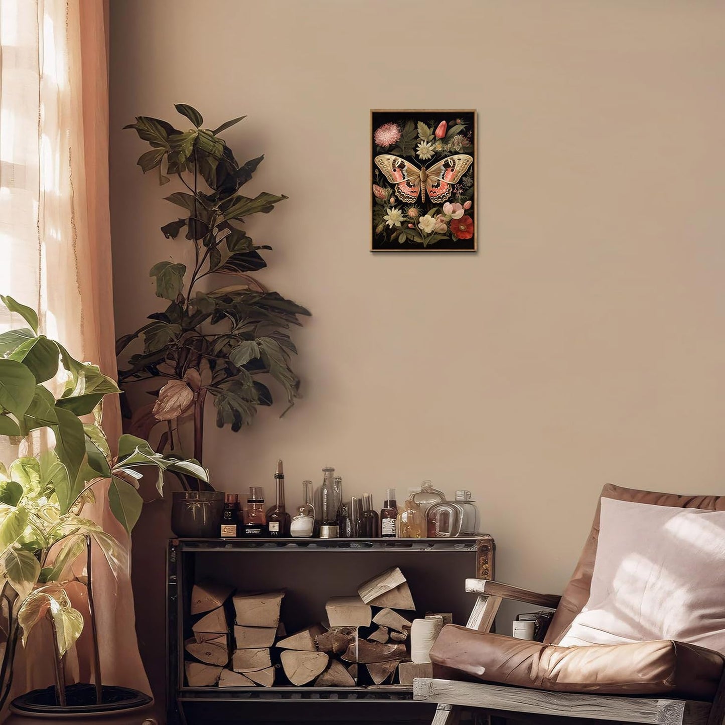 Djmwtb Vintage Framed Wall Art Butterfly Floral Canvas Wall Art Prints Boho Botanical Painting Flower Pictures Wall Decor Artwork for Living Room Bedroom Bathroom Office 8x10in