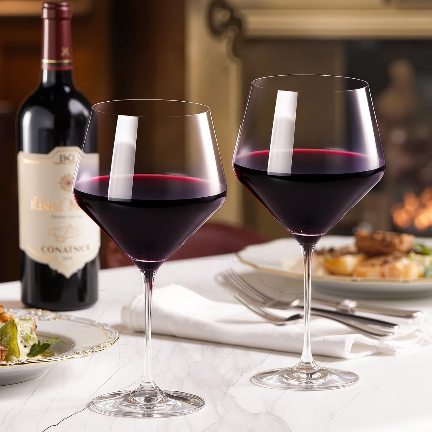 KAMMAK Wine Glasses Set of 2, 20 oz Hand Blown Crystal Bordeaux Wine Glasses, Thin Rim & Long Stem, Perfect for Red & White, Daily Use, Wedding Anniversary or Birthday Gift with Gift Box, Jenny