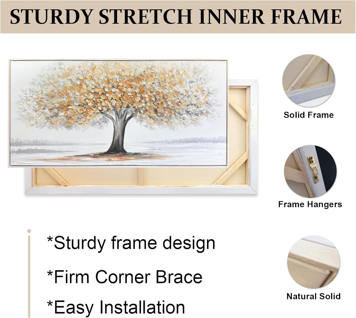 White Tree of Life Canvas Wall Art, Modern Abstract Textured Painting, Large Framed Panoramic Landscape Artwork for Living Room, Bedroom, Office, Home Decor 60"x30"