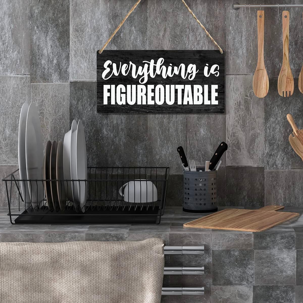 YCYD Inspirational Everything is Figureoutable Wood Sign Rustic Motivational Wooden Hanging Plaque for Home Office Wall Art Decoration 6 x 12 Inches Present