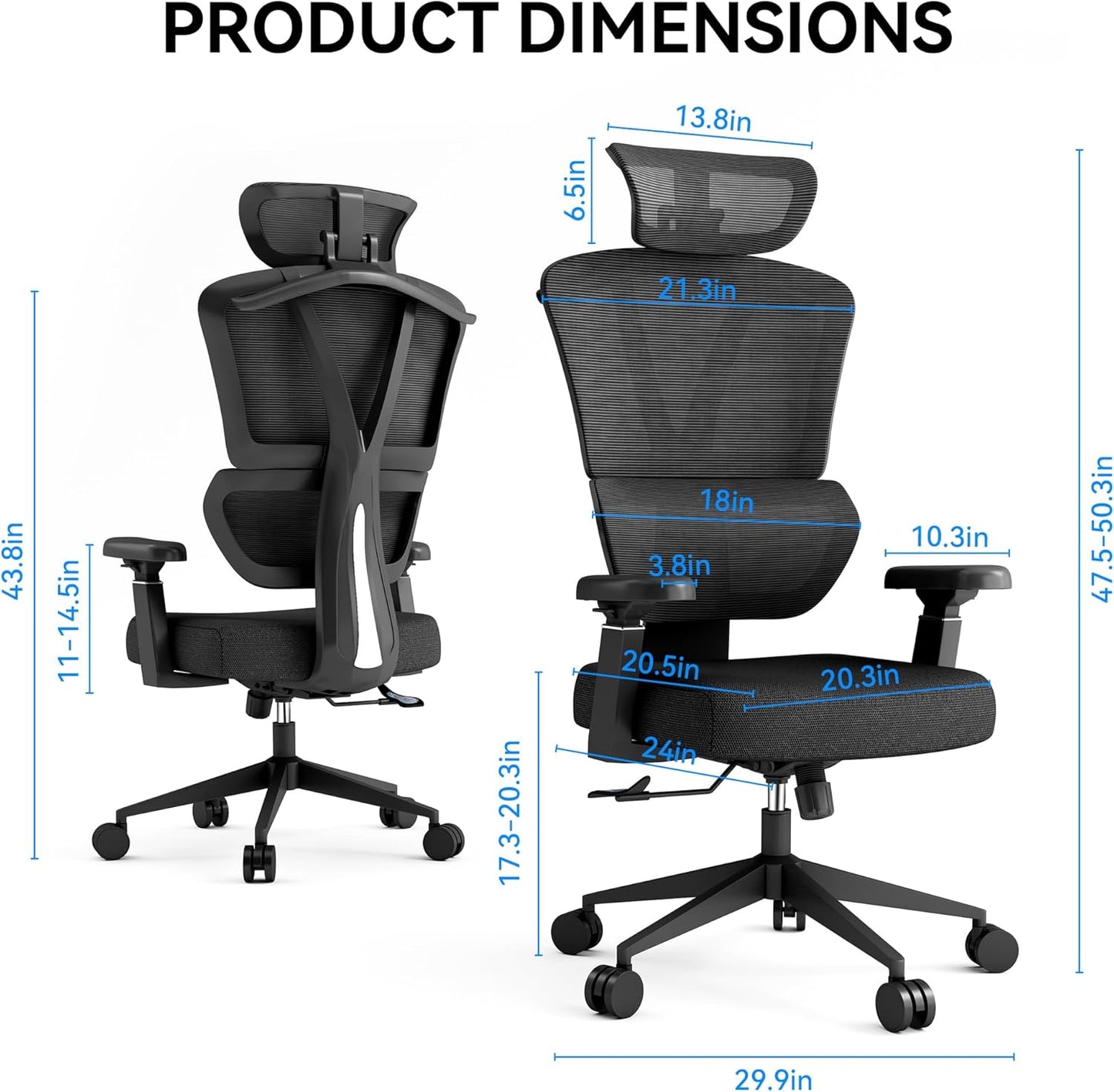 Ergonomic Mesh Office Chair Big and Tall Desk Chair Ergonomic Office Chair with Lumbar Support, Comfortable Computer & Gaming Chair, Black