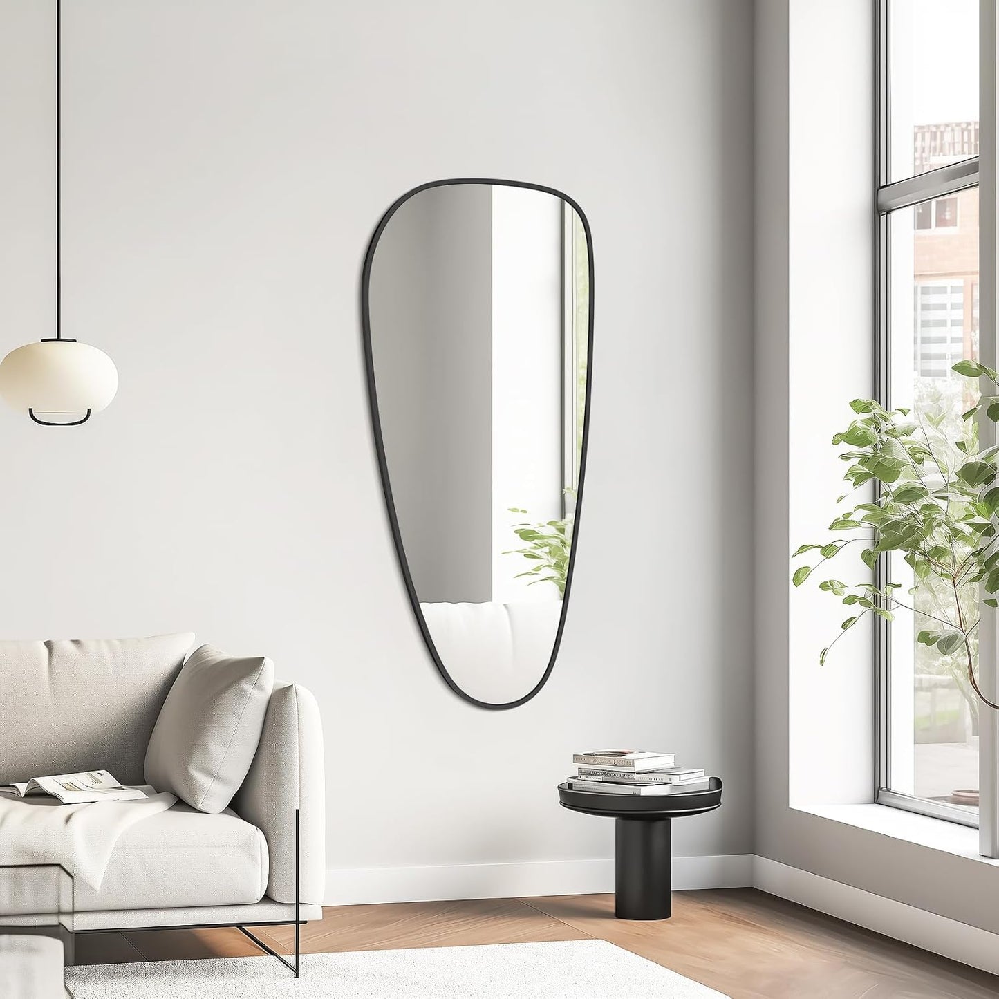 WallBeyond Asymmetrical Mirror, Irregular Wall Mirror, Wall Mirrors Decorative for Bedroom Living Room entryway Hall, Wall Mirror for mid Century Modern Decor 48" H x 22" W, Black