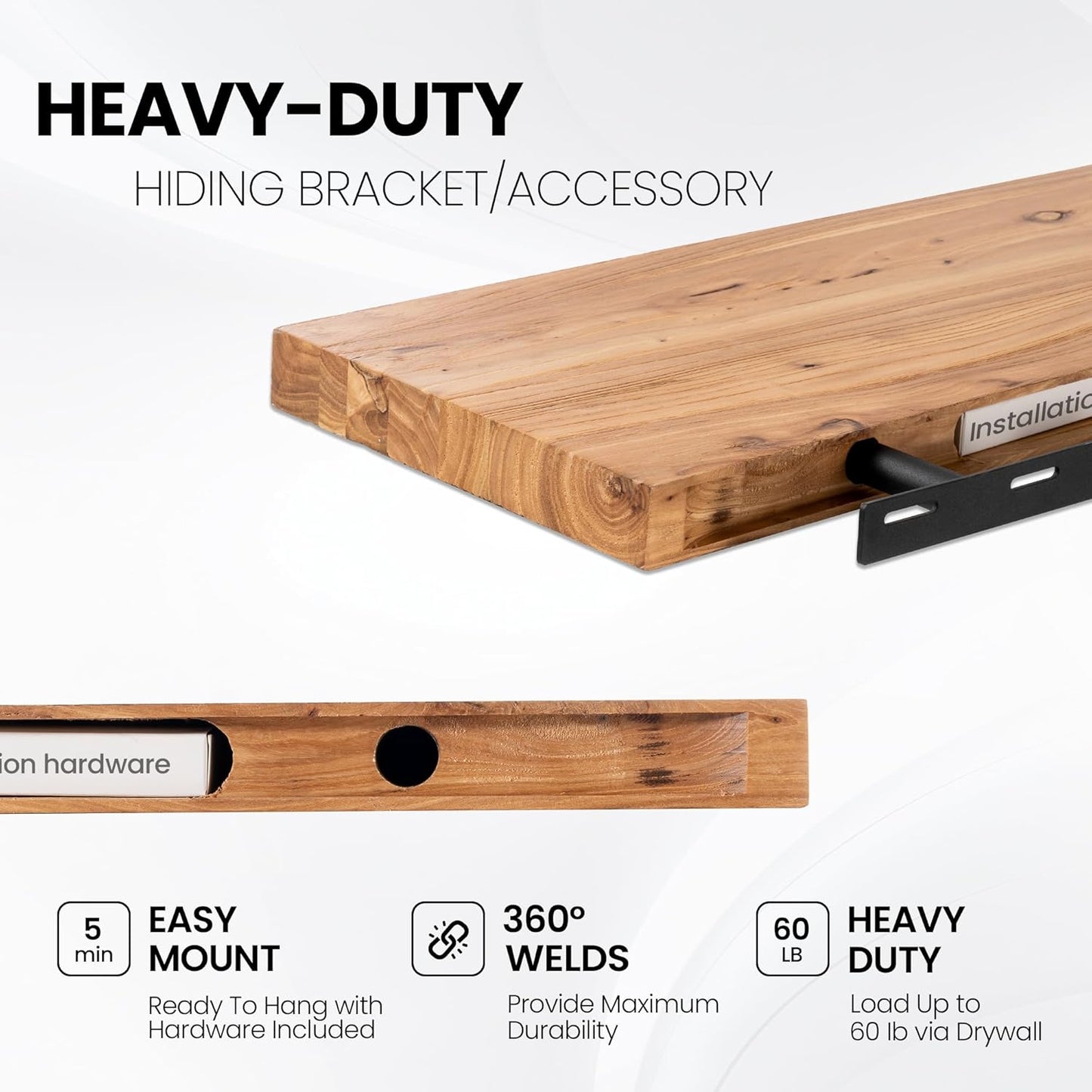 Fun Memories Floating Shelves for Wall Decor, Rustic Solid Elm Wood Live Edge Floating Shelves Wall Mounted, Heavy-Duty Shelf with Invisible Bracket for Living Room Kitchen, 72 Inch Set of 1, Natural