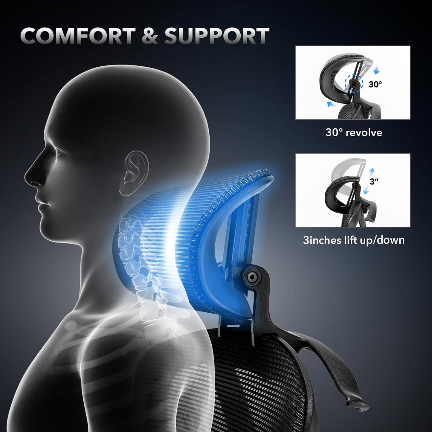 Ergonomic Mesh Office Chair Big and Tall Desk Chair Ergonomic Office Chair with Lumbar Support, Comfortable Computer & Gaming Chair, Black