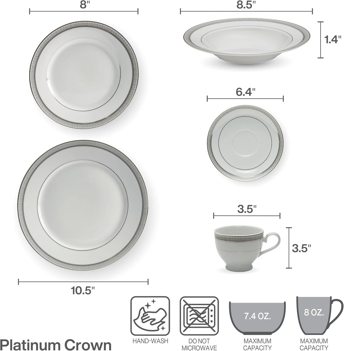 Mikasa Platinum Crown 40-Piece Dinnerware Set, Service for 8