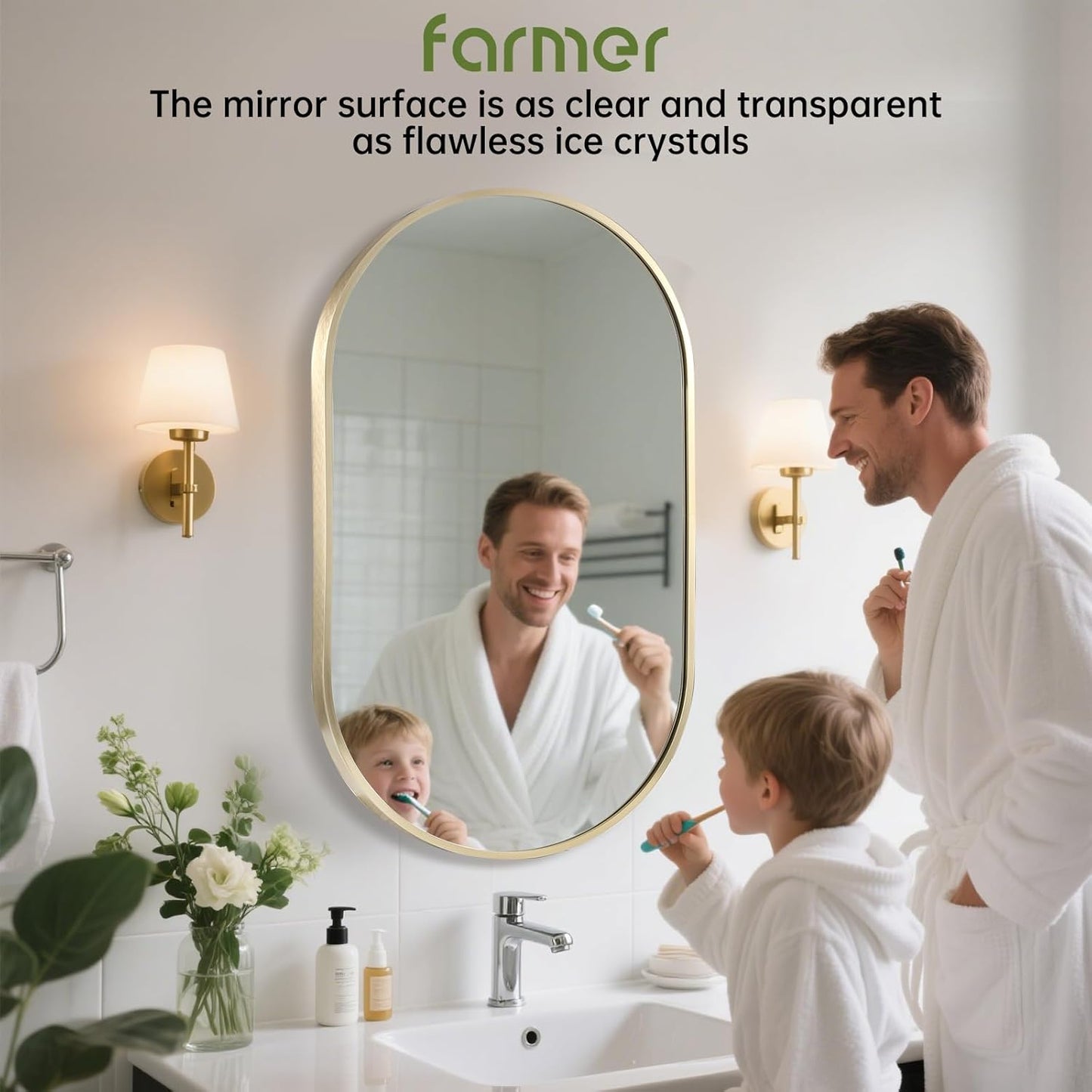 FARMER Oval Mirror Gold, 17"x30" Oval Bathroom Mirror, Metal Frame Wall Mirror, Gold Mirror, Wall Mounted Bathroom Vanity Mirror for Bedroom, Living Room, Entryway, Vertical or Horizontal