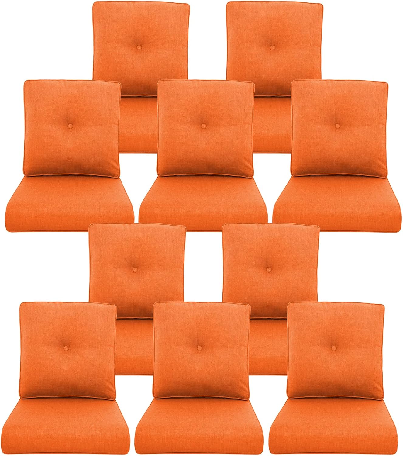 10-Piece Outdoor Patio Cushion Set - Fade & Water Resistant with Removable Olefin Cover, 22x24x4 Inch Memory Foam Cushions for Wicker Sectional Sofa – Orange/Buckle