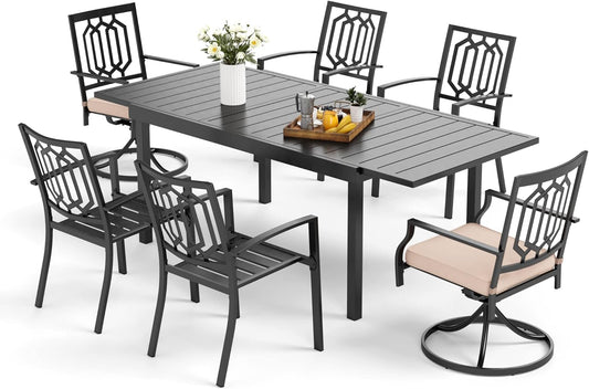 MFSTUDIO Patio Table and Chairs Set of 6, Patio Dining Set for 6 with Expandable Table, Metal Outdoor Dining Set for for Deck Backyard Poolside Garden