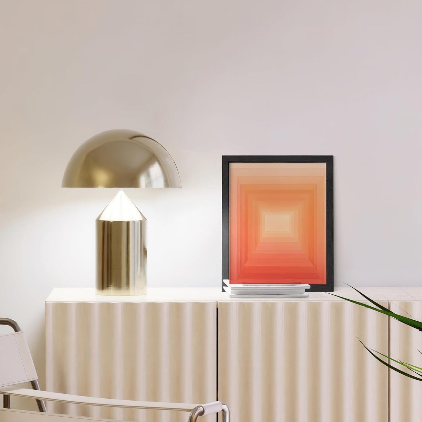 HAUS AND HUES Colorful Abstract Wall Art - Minimalist Retro Picture for Living Room Decor, Red and Pink Modern Wall Art Painting (Pink Geometric 2, Black Frame, 8x10)