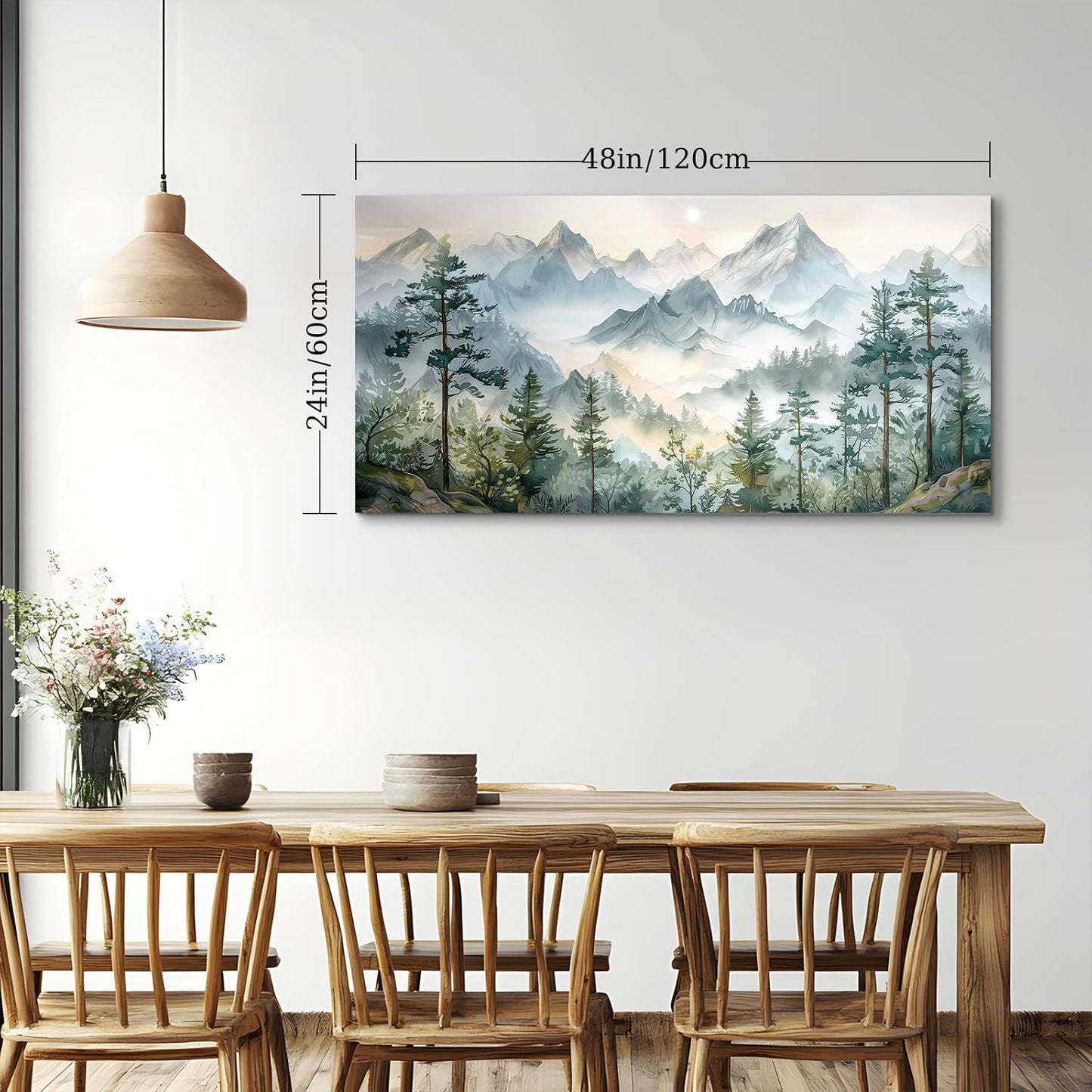 SERIMINO Large Canvas Wall Art for Living Room, Mountain Forest Landscape Canvas Prints Paintings, Nature Scenery Wall Decor, Green Modern Home Bedroom Bathroom Pictures Home Decor 24"X48"