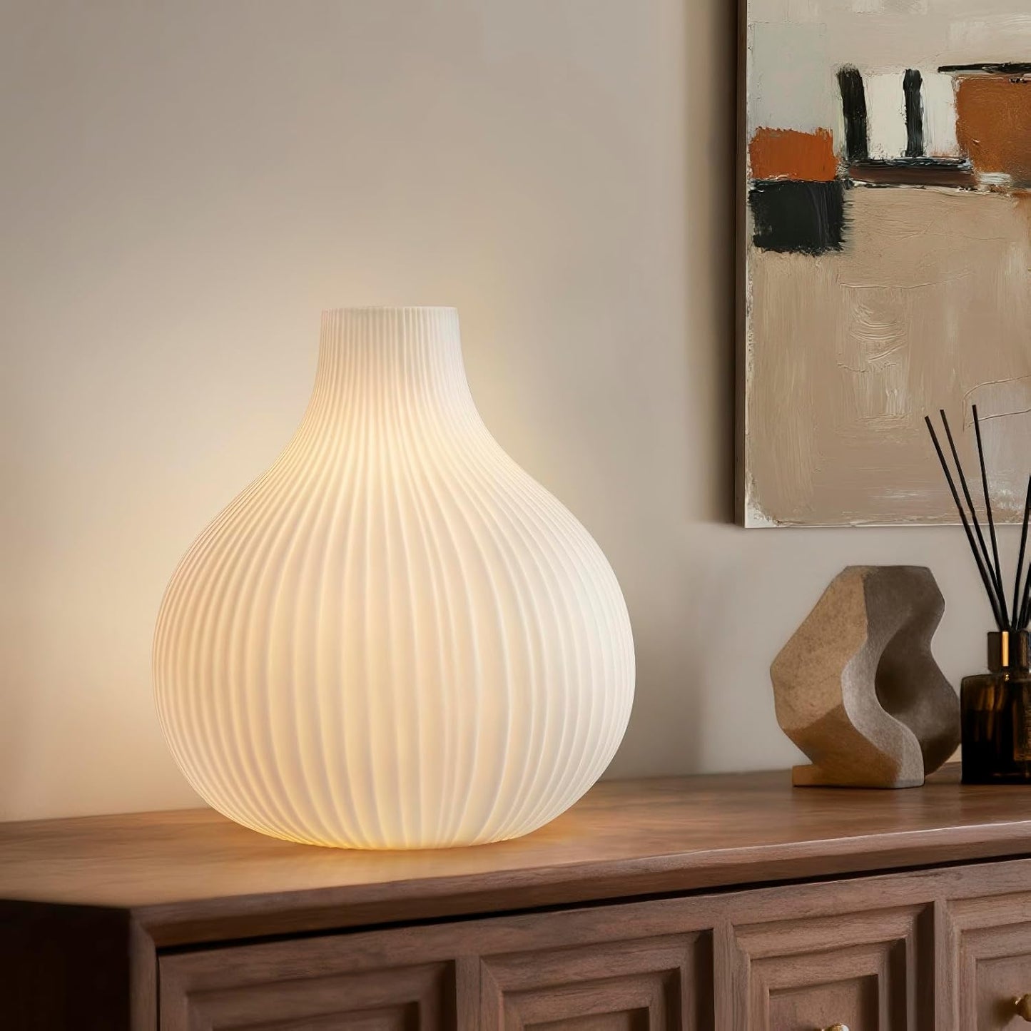 RONDURE 8.7" Modern Ceramic Table Lamp, Modern Bedside Lamps for Bedroom, Living Room and Nightstand, White Translucent Ceramic Shade, Warm Ambient Lighting, Home Decor