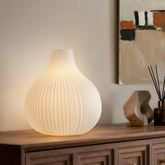 RONDURE 8.7" Modern Ceramic Table Lamp, Modern Bedside Lamps for Bedroom, Living Room and Nightstand, White Translucent Ceramic Shade, Warm Ambient Lighting, Home Decor