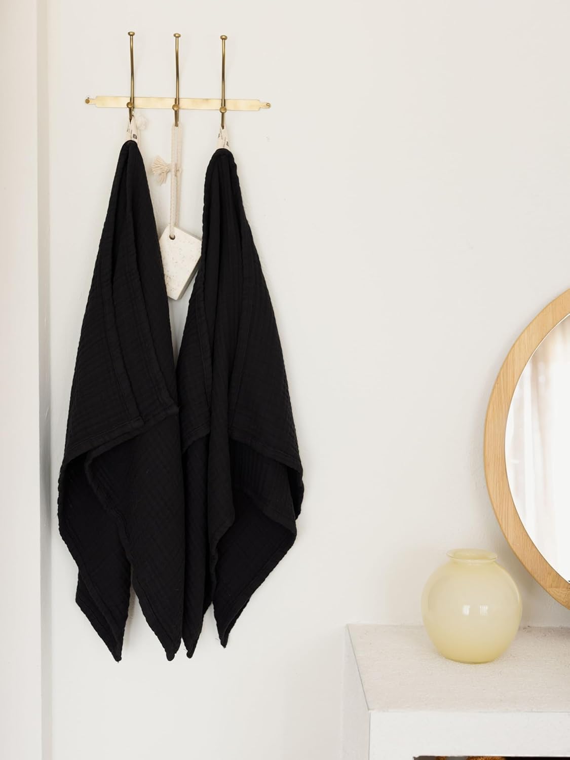 Muslin Bath Towel Pack of 2 32"x67" Inch Large Size, 100% Turkish Cotton, Thin, Soft, Quick-Dry, Lint-Free Bath Towels (Black, Pack of 2 Bath Towels)