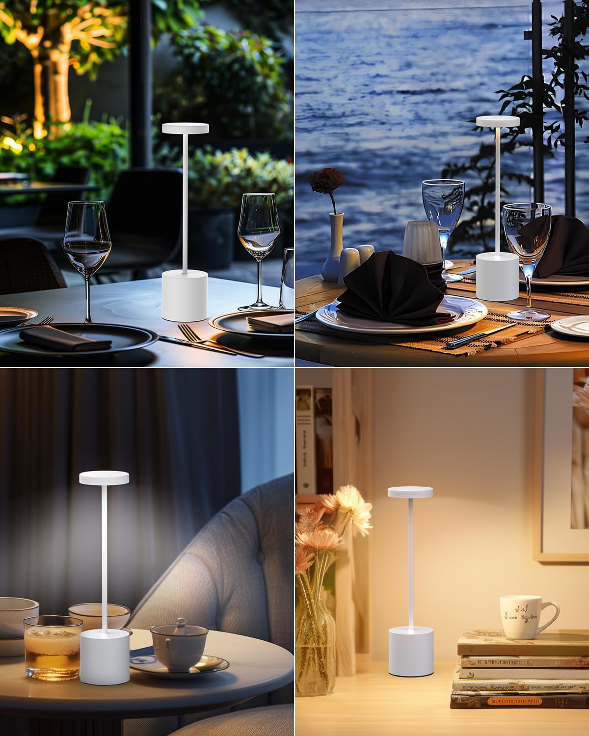Cordless Table Lamps Rechargeable Set of 2, Portable LED Desk Lamp, 5000mAh Battery Powered Wireless Table Light - 3 Color Dimmable Lighting for Restaurant Dining Patio Outdoor Bedroom(White)