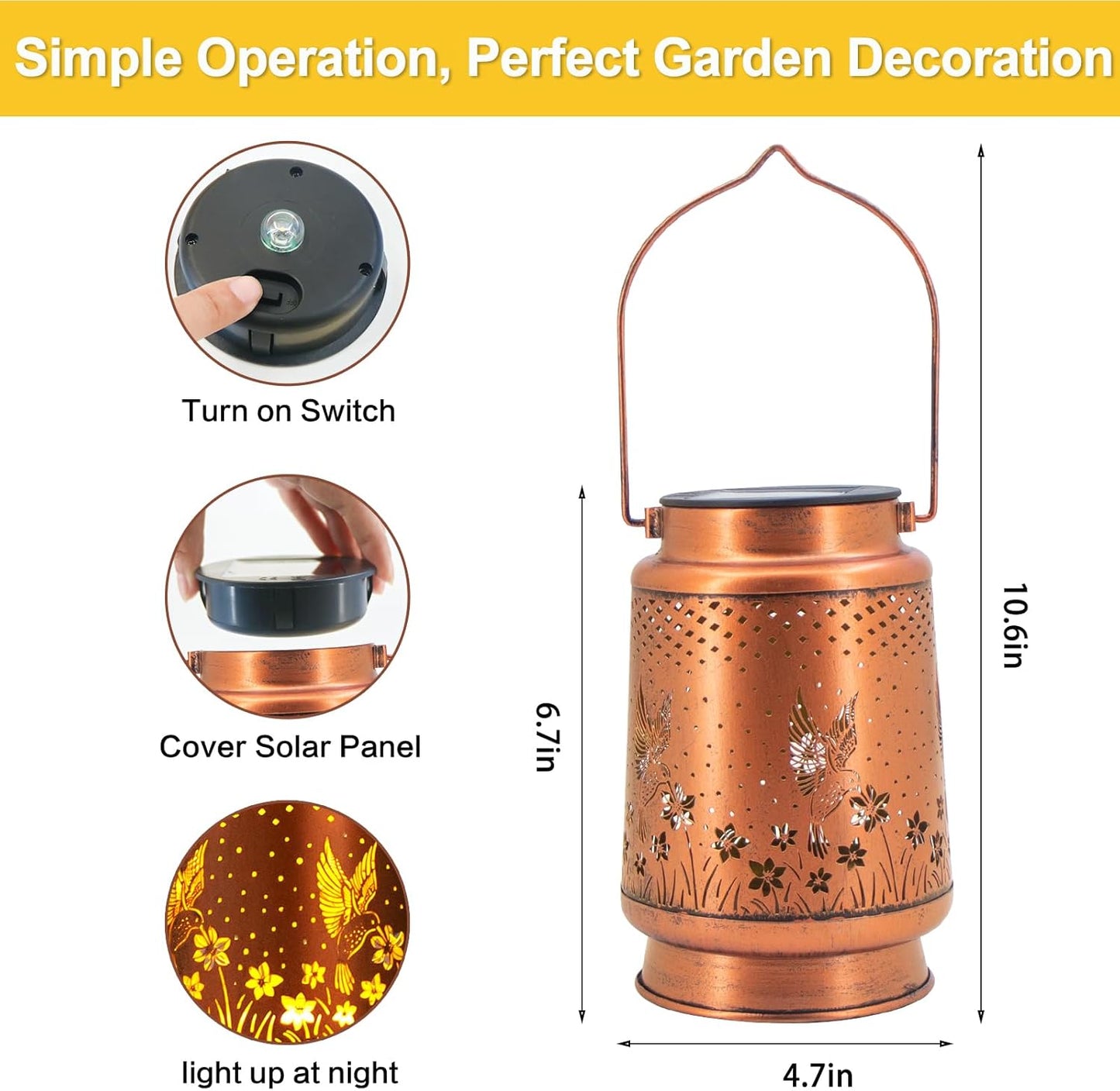 4 Pack Hummingbird Birthday Gifts for Women Mom Grandma Solar Lanterns Outdoor Waterproof Garden Decor Metal Hanging LED Decorative Light for Patio Yard Lawn Backyard Front Porch Gardening Gifts