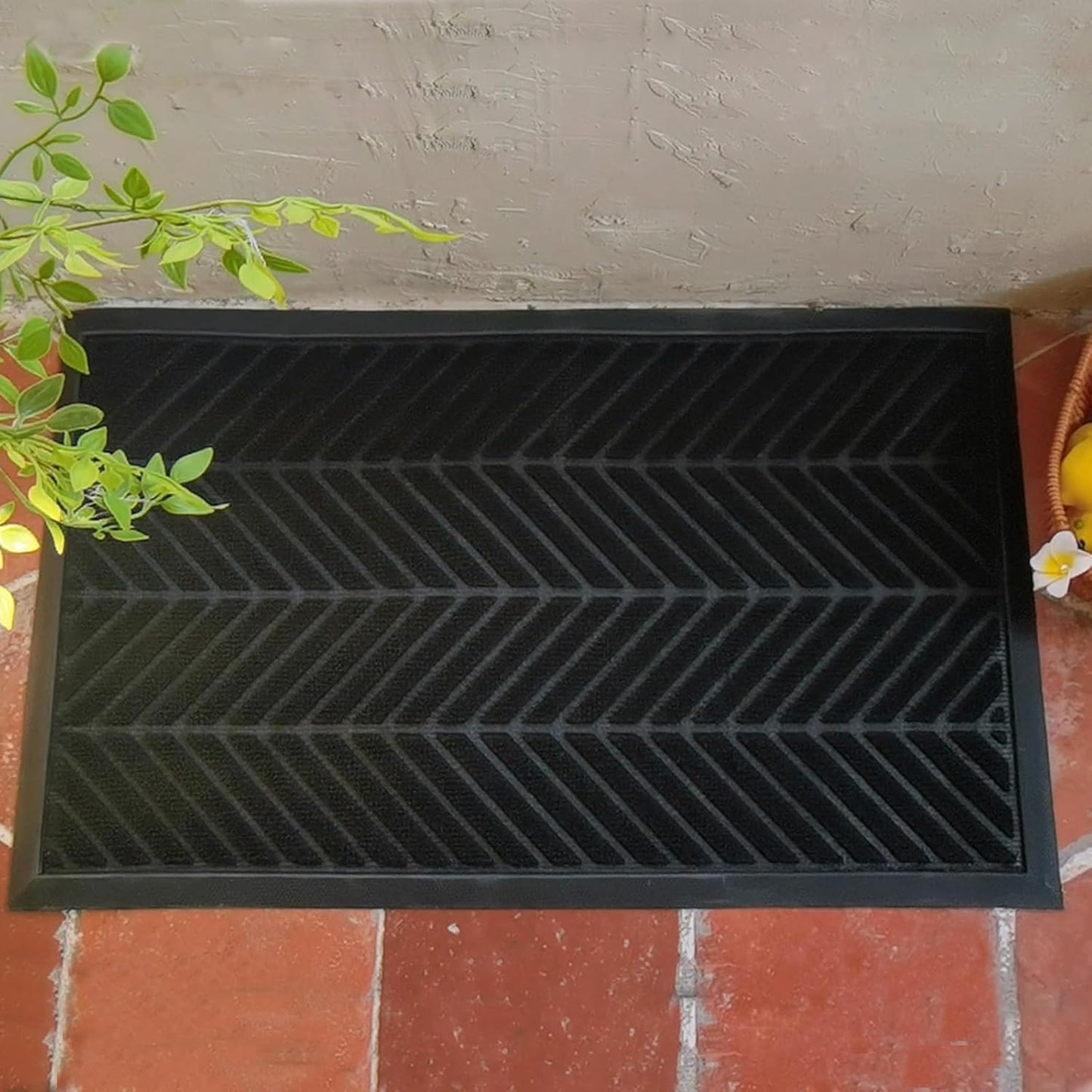 Front Door Mat 36"x24" Indoors Outdoors Welcome Mats, Waterproof Non-Slip Rubber Backing Heavy Duty Doormat Outside Entrance, Low Profile Entryway Rugs Floor Mat for Patio, Pattern A Black